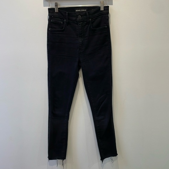 Denim Forum Aritzia the lola high rise skinny crop black frayed hem sz 25 - Picture 2 of 10